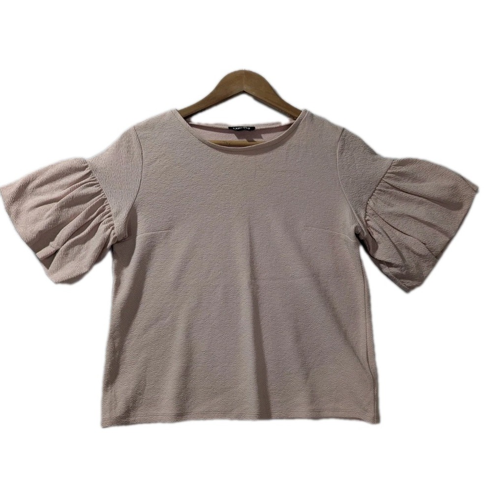 Y2K Express‎ Pink Puff Sleeve Textured Top Women's Small Blush Short Sleeve